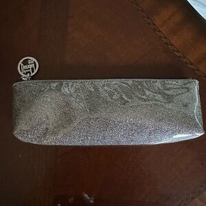 Henri Bendel Silver Glitter Cosmetic Zippered Pouch  NWOT